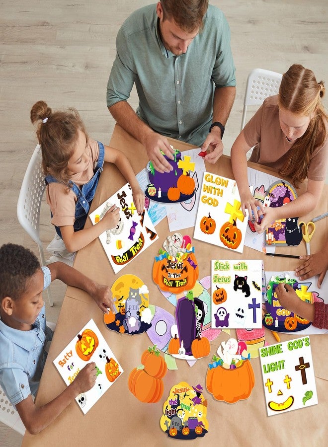 Resholder 30 Sets Halloween Craft Kit Fall Cross Christian Pumpkin Crafts Religious Halloween Sticker Bible DIY Jesus Hanging Ornaments for Sunday School Classroom Home Halloween Party Favors - Image 5